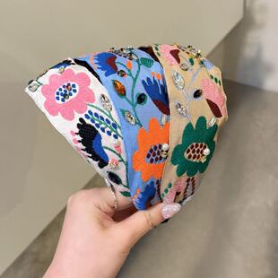 5.31韩国东大门baket发饰手工刺绣花朵彩色水钻发箍