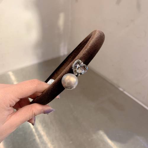 爱心水钻珍珠丝绒发箍细边窄头箍