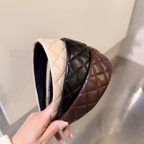 12.9韩国东大门baket发饰纯色pu皮质菱形纹理宽边发箍