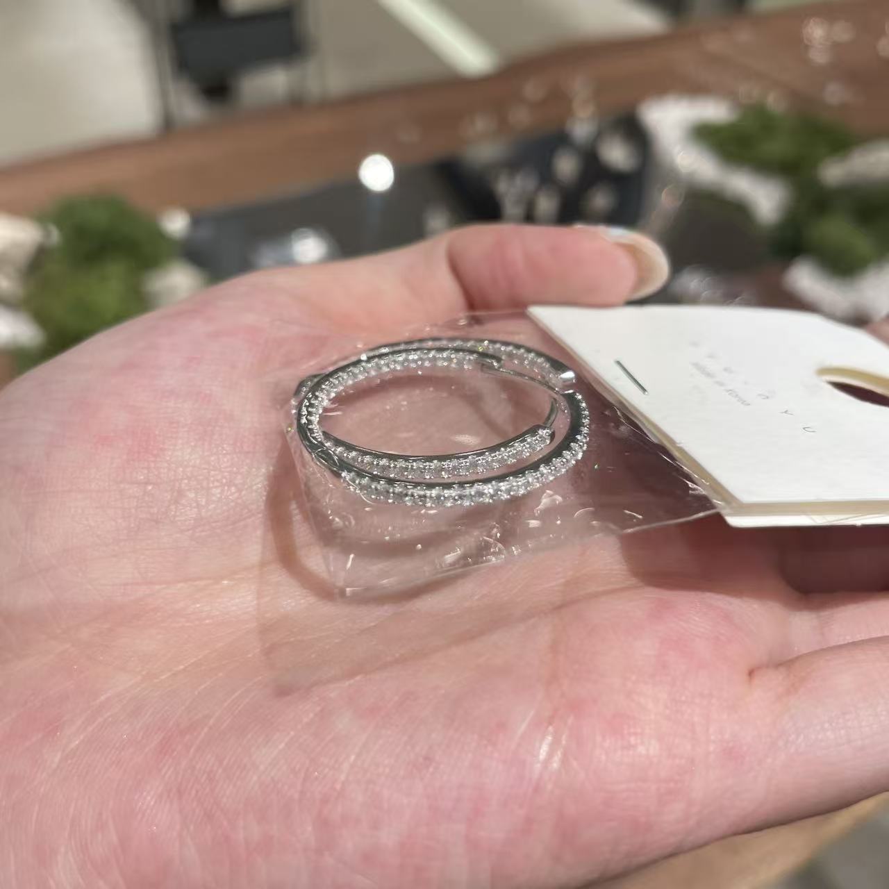 9.12韩国nyunyu饰品水钻简约银耳圈通体银925耳饰30mm