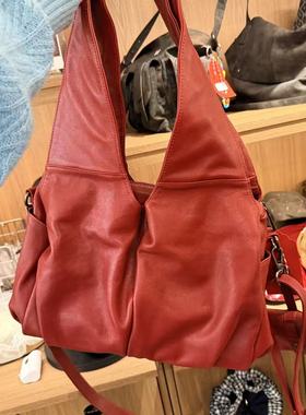 1.26韩国东大门Trois de LEI复古真皮红色单肩背包斜挎