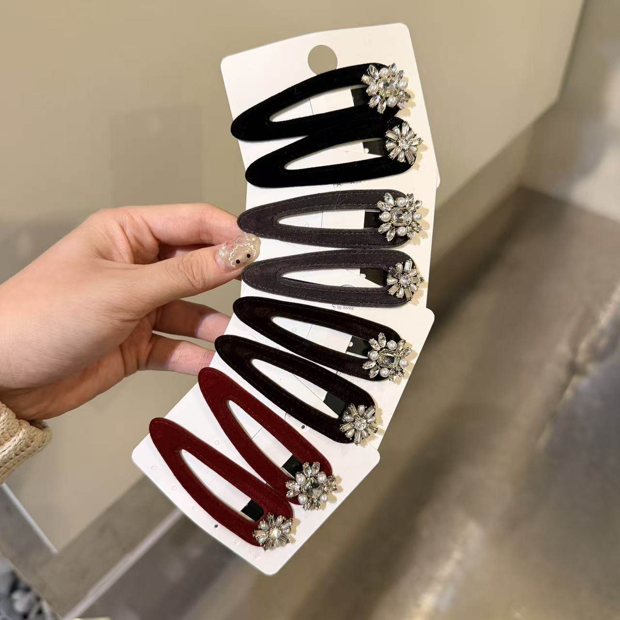 12.6韩国东大门baket发饰宫廷复古水钻丝绒发夹简约侧边夹bb夹