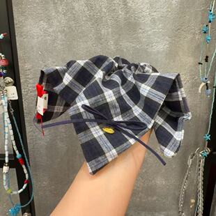 4.13韩国东大门Trois LEI学院格子蝴蝶结方巾发绳发圈