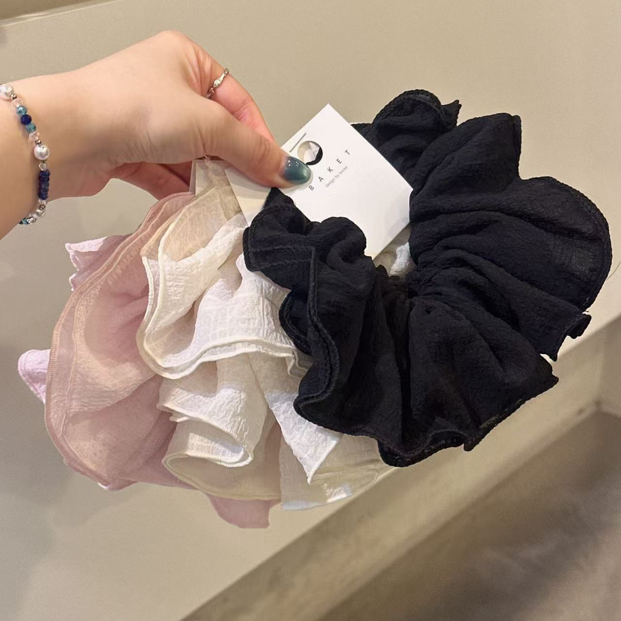 4.5韩国东大门baket发饰简约多层布艺气质大肠发圈低马尾