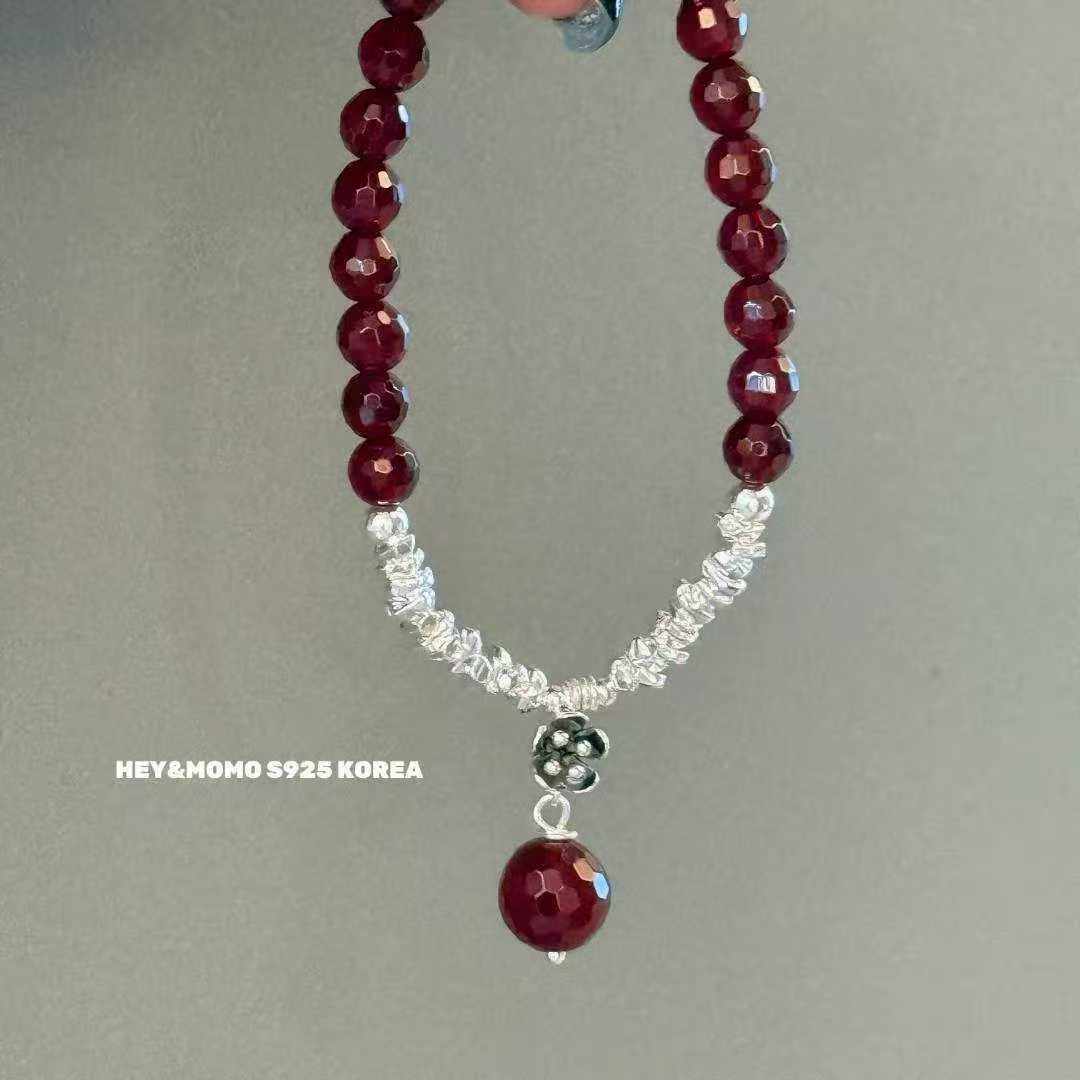 12.15直播韩国momo银饰石榴石吊坠碎银子串珠手链925银