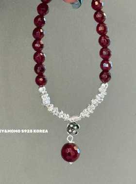 12.15直播韩国momo银饰石榴石吊坠碎银子串珠手链925银