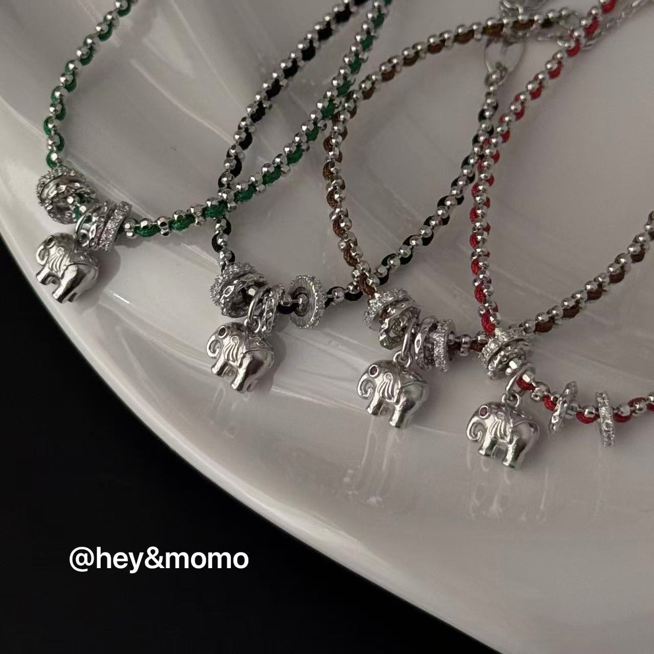 11.17直播韩国hey银饰彩色细绳小象吊坠手链925银