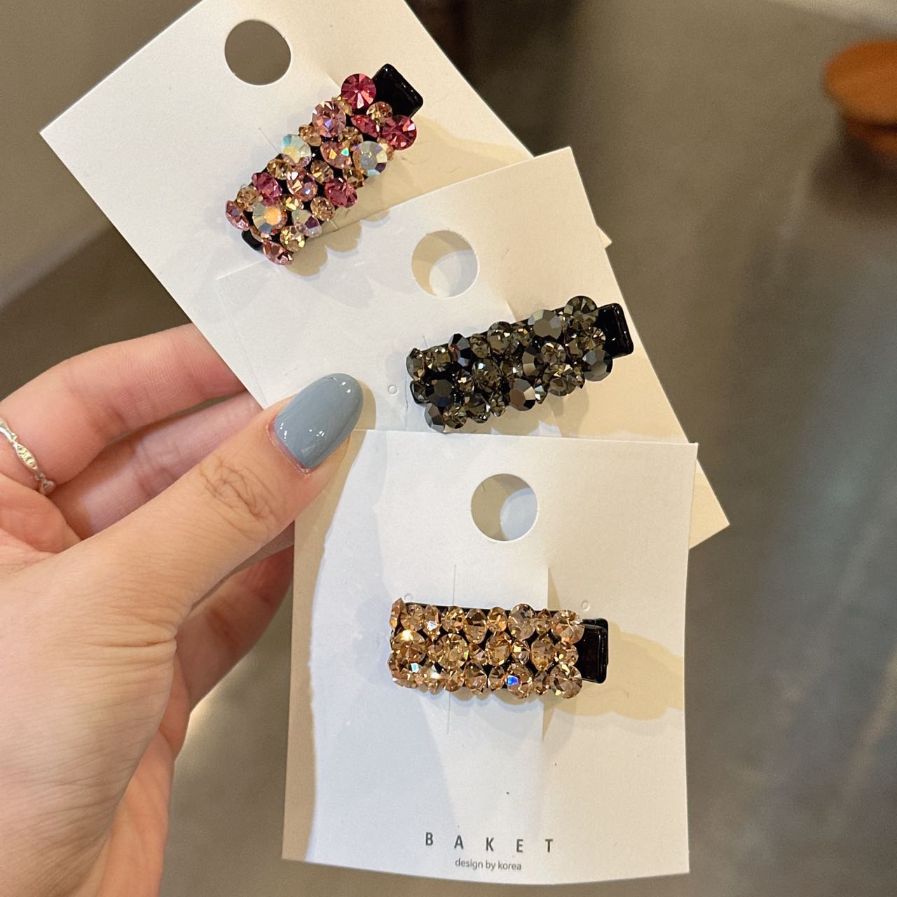 5.7韩国baket发饰精致彩色水钻发夹气质百搭鸭嘴夹小边夹发卡