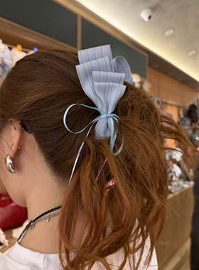 4.16韩国东大门Trois de LEI布艺条纹蝴蝶结丝带香蕉夹竖夹