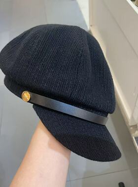 8.18东大门韩国YOLO秋冬新款净色黑色金扣装饰贝雷帽 帽子