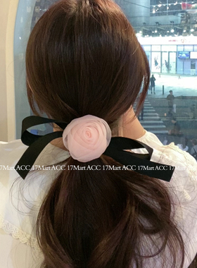 5.27韩国东大门baket发饰绢纱玫瑰丝带蝴蝶结发绳发圈