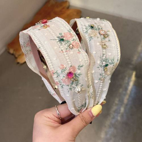 韩国baket发饰高级感刺绣水钻宽边发箍日韩甜美气质压发头箍发卡