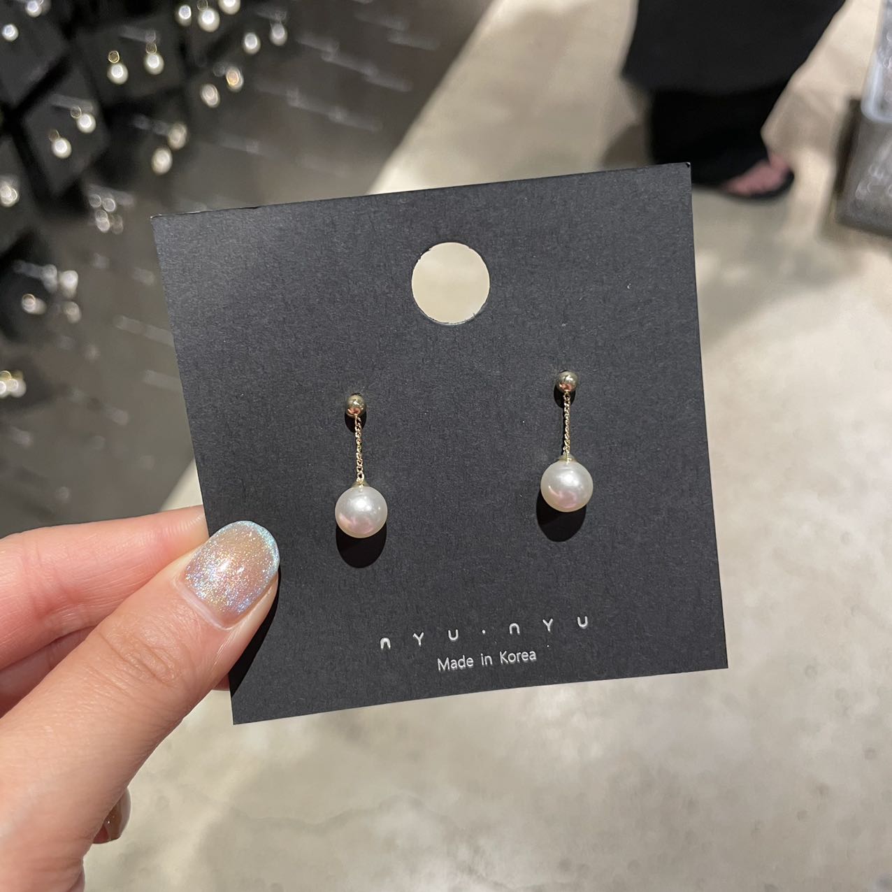 链条珍珠耳钉水钻气质耳饰