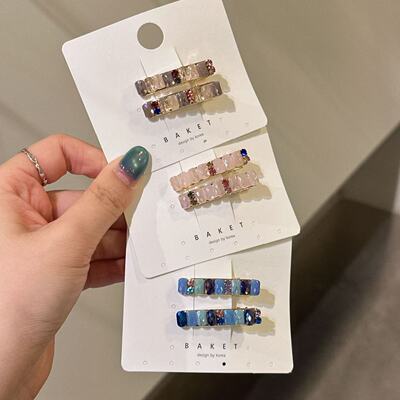 4.12韩国东大门baket发饰小众彩色水钻鸭嘴夹对夹
