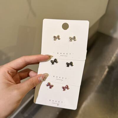 12.13韩国东大门baket耳饰水钻蝴蝶结耳钉