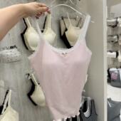 3.16韩国东大门flora新款 纯色竖条纹蕾丝花花背心打底内衣