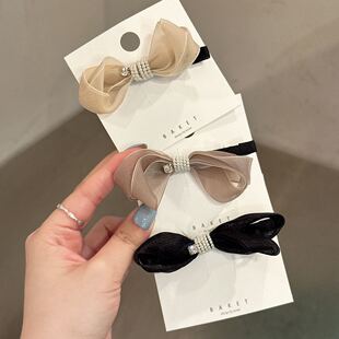 4.27韩国baket发饰珍珠水钻网纱多层蝴蝶结鸭嘴夹简约