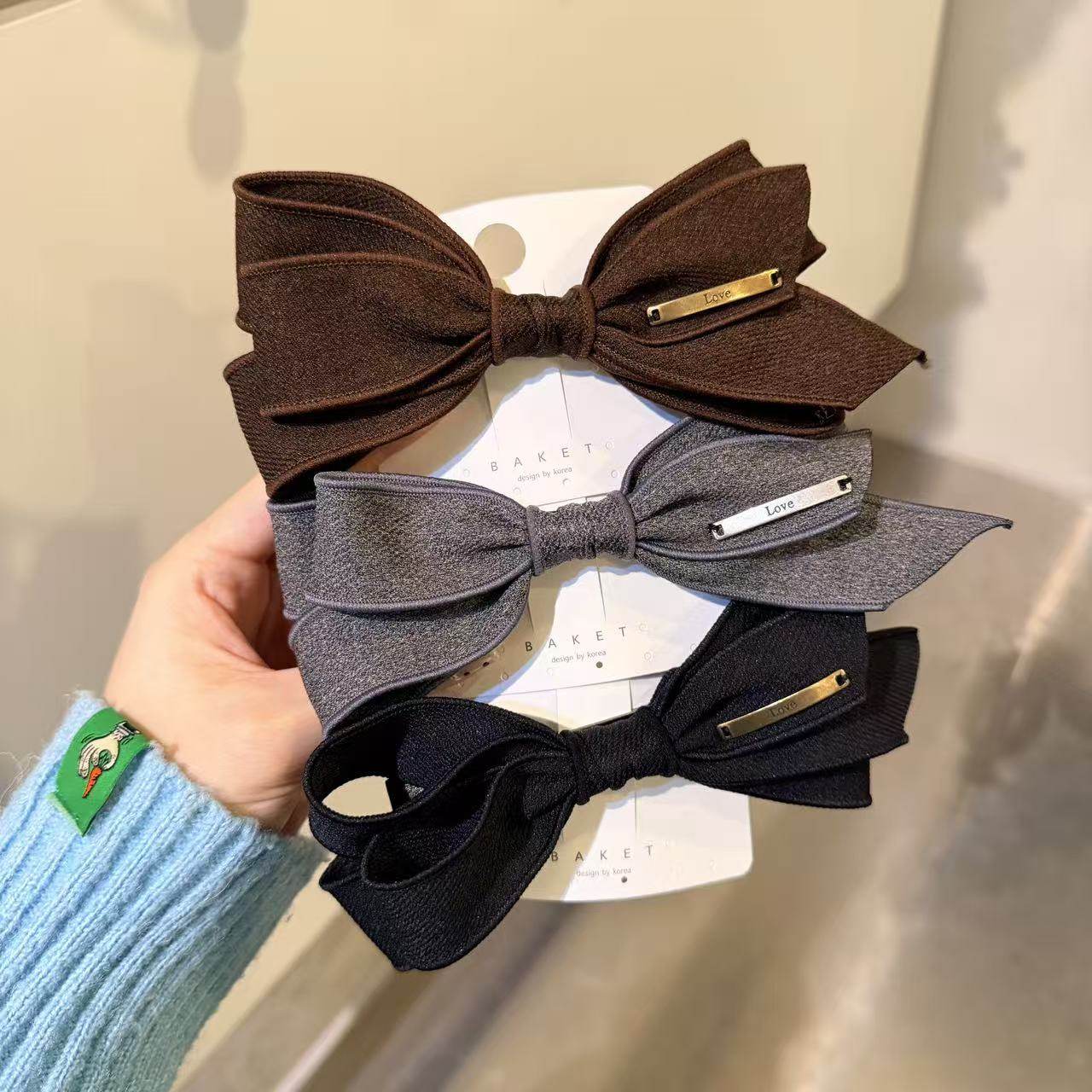 11.29韩国东大门baket发饰简约毛呢针织复古蝴蝶结弹簧夹