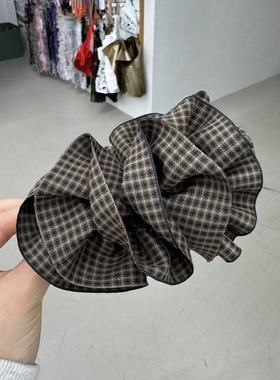 11.23韩国maylee发饰复古千鸟格子褶皱香蕉夹显发量