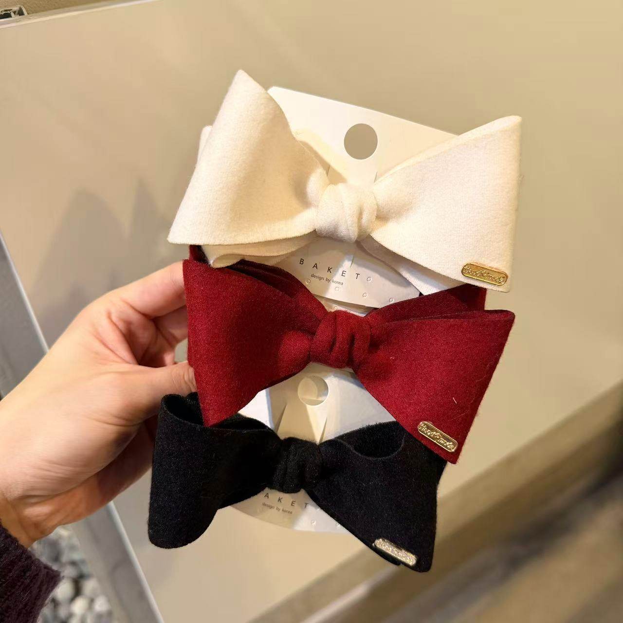 11.25韩国东大门baket发饰纯色布艺蝴蝶结弹簧夹