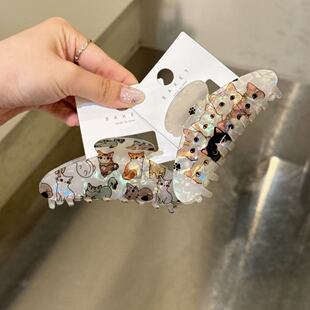 5.31韩国东大门baket发饰可爱猫咪印花镭射贝母光泽抓夹