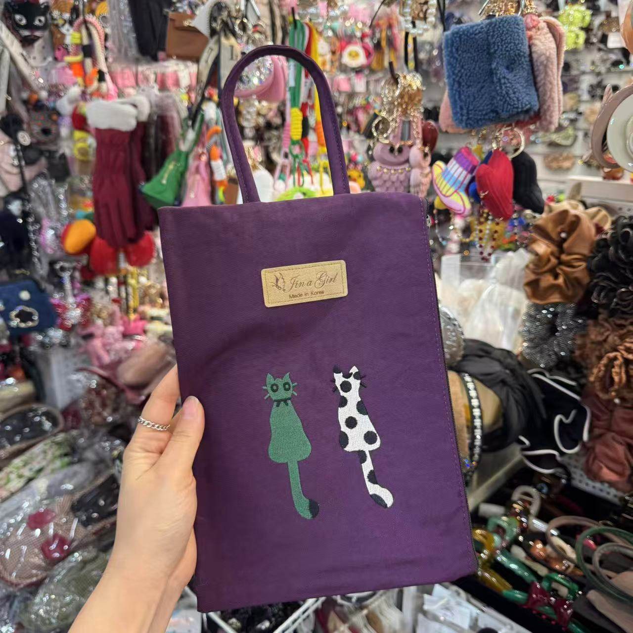 11.20韩国帆布小猫手提包拉链手包