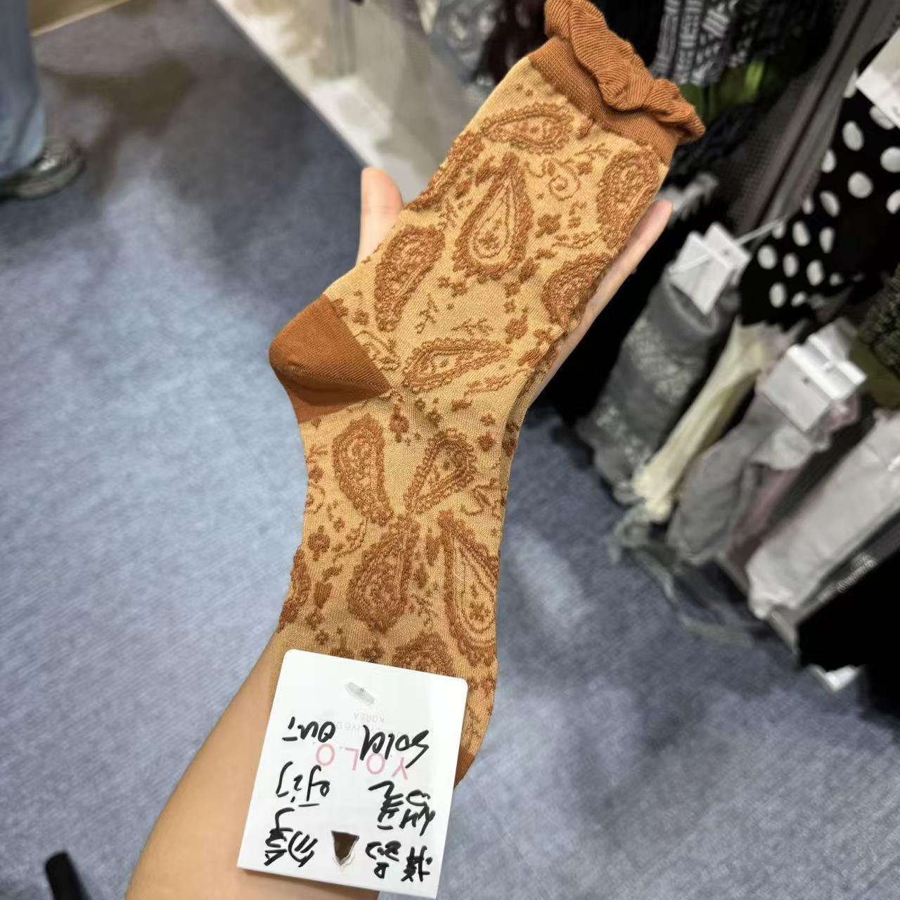 9.28东大门韩国YOLO复古腰果花袜子女