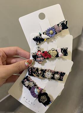 9.13韩国baket发饰艺术小众款梦游奇境爱心水钻碎花发夹鸭嘴夹