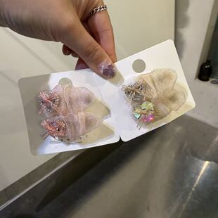 3.24韩国东大门baket发饰丝光网纱褶皱爱心闪钻边夹发夹