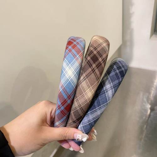 8.23韩国baket发饰复古甜美学院格子高颅顶发箍