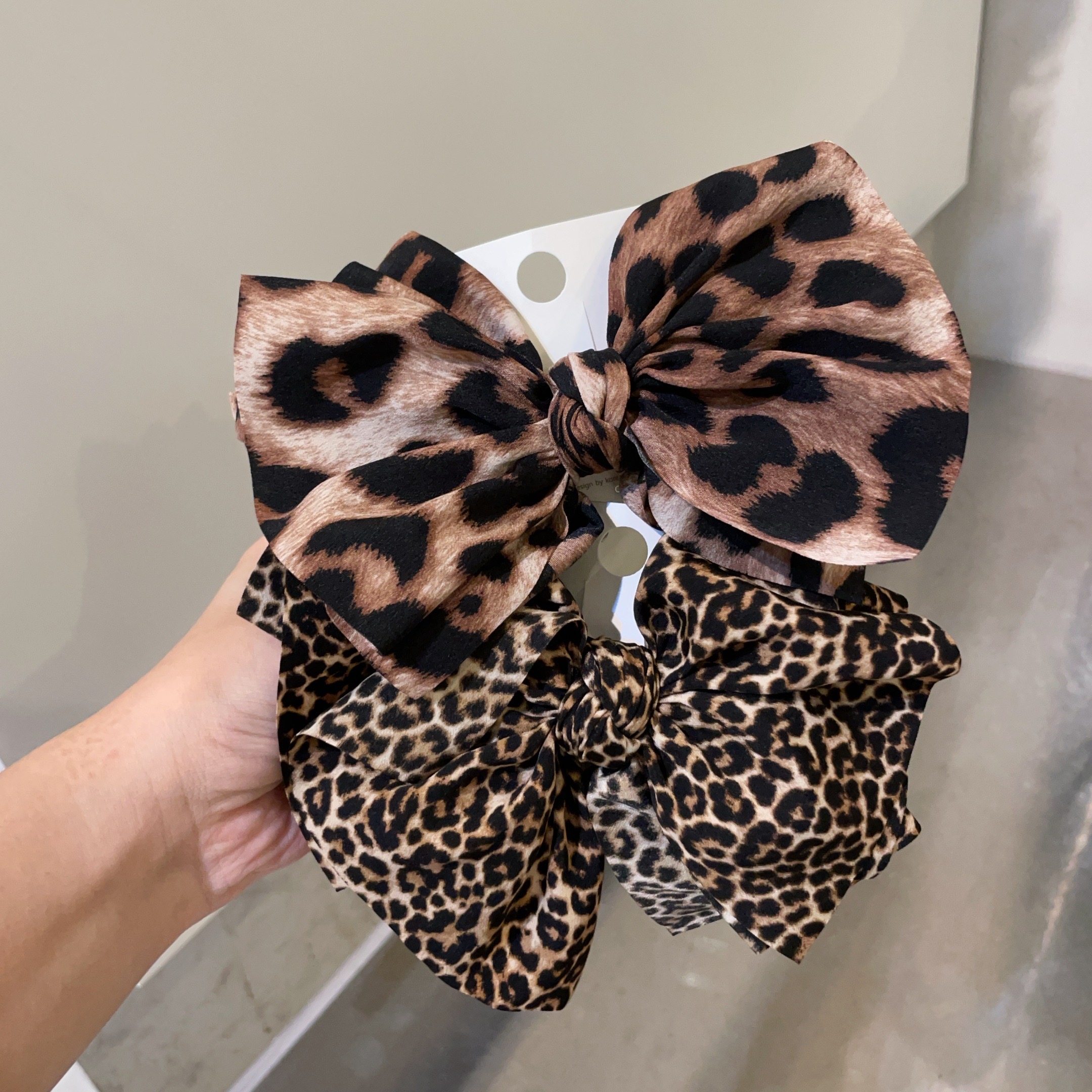 8.19韩国东大门baket发饰秋冬新款布艺豹纹多层蝴蝶结发夹弹