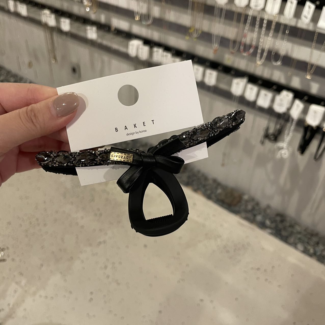 10.5韩国直播baket发饰PU水钻蝴蝶结简约抓夹