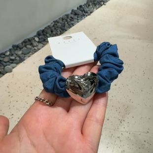 3.15韩国东大门baket发饰爱心牛仔布艺大肠发圈