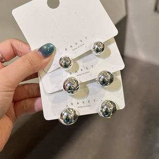 3.31韩国东大门baket耳饰简约金属银球耳钉