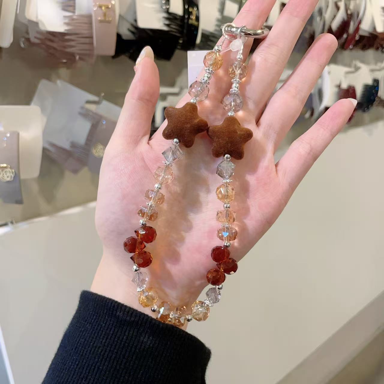 10.7直播韩国baket植绒星星切面亮闪串珠手机绳包挂装饰