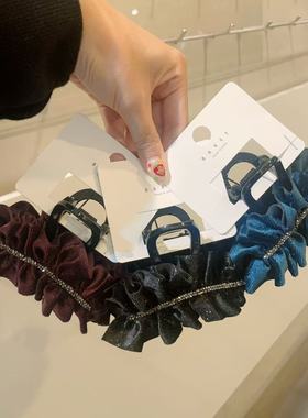 9.20韩国东大门baket发饰细闪绒面手工褶皱水钻抓夹