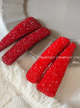 17MART边夹日韩女发夹满钻头饰红色发饰秋冬发饰圣诞甜美钻侧边夹