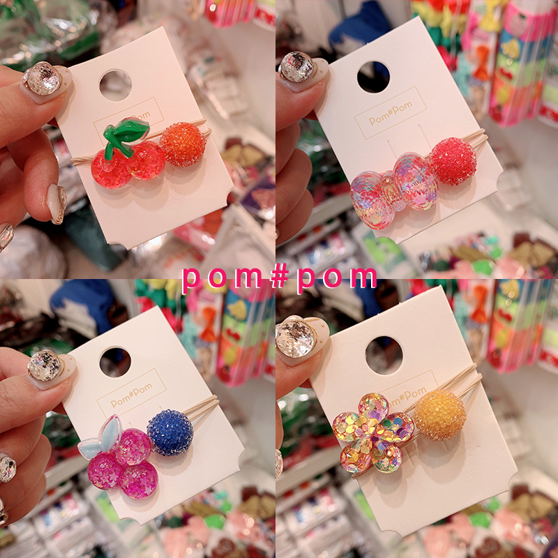 韩国发绳pom甜美亮片花朵发圈儿童皮筋发绳高弹力头绳发饰17mart