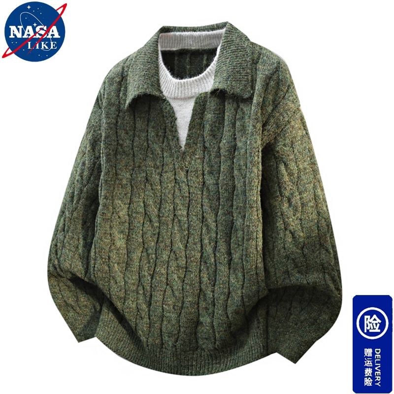 NASA复古针织衫翻领毛衣