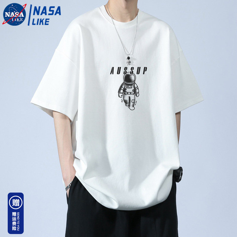 NASA青少年短袖T恤男纯棉夏季2026新款宽松初中生衣服男款高中生