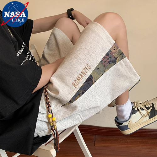 NASA夏季潮流运动短裤国潮刺绣