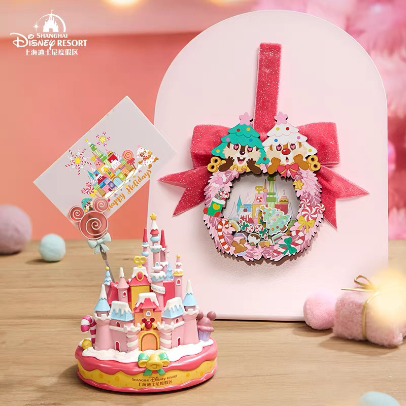2025圣诞圆舞曲城堡相片夹奇奇蒂蒂花环摆件上海迪士尼