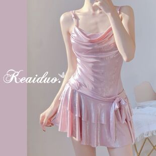 保守度假 微胖女孩遮肉纯欲风粉色高级性感裙式 游泳衣2026新款 夏季