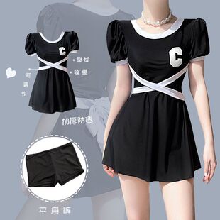 宽松微胖泡温泉泳装 加大码 胖mm游泳衣女学生连体保守遮肚显瘦长款