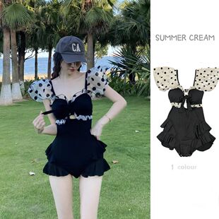 度假泳装 连体泳衣女2026新款 泡温泉女生性感波点小胸遮肚显瘦夏季