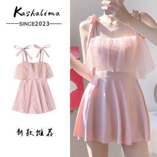超仙甜美小礼服裙式 显瘦遮肚小胸保守少女连体泳衣泡温泉性感泳装