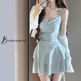 遮肉显瘦保守ins高颜值超仙学生温泉泳装 2026新款 泳衣女连体裙式