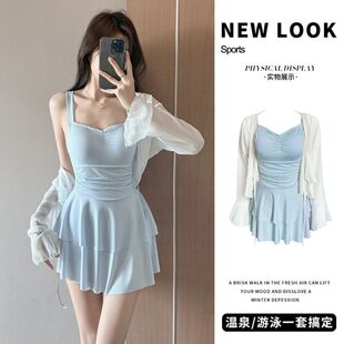 韩国ins少女连体泳衣女夏2026新款 两件套遮肚显瘦速干高级感泳装