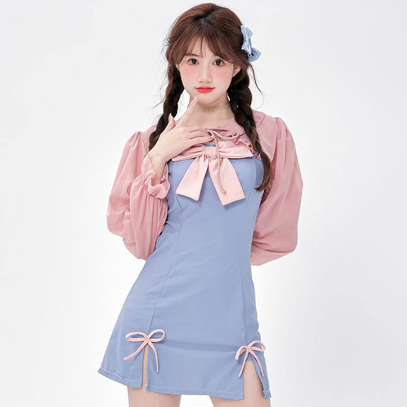 ins风泡温泉泳衣女2026新款超仙遮肚子时尚长款镂空性感网红泳装