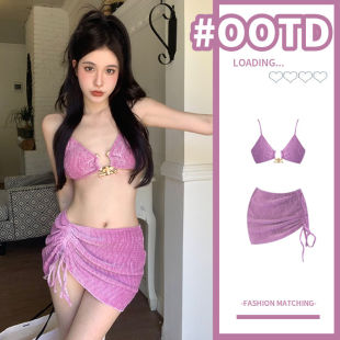 韩国辣妹比基尼三件套性感纯欲风少女泳装 分体泳衣女2026新款 爆款